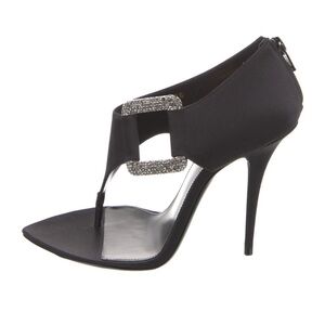 Saint Laurent Sean Sandal in black satin with rhinestone embellishments